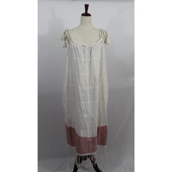 ULLA JOHNSON Sz P XS Adira Off White Red Stripe Coverup Dress Midi Tie Shoulder - Picture 11 of 14